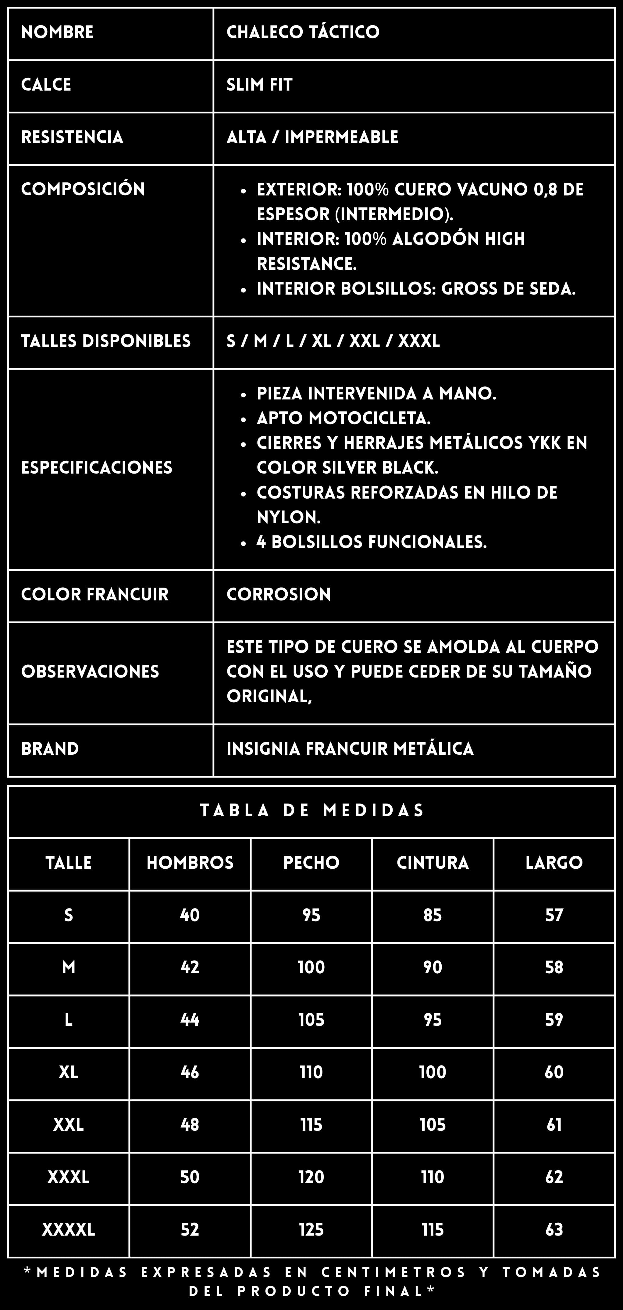 FICHA TÉCNICA CHALECO DE CUERO TÁCTICO CORROSION - FRANCUIR